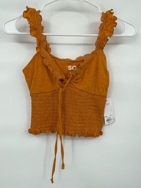 SO NWT Cotton blend mustard smocked summer crop top